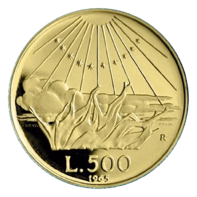 Moneta da 500 Lire Dante Alighieri, versione oro, retro