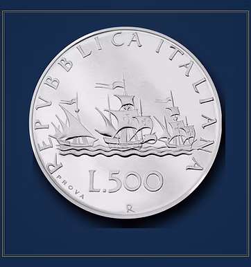 Moneta 500 Lire Caravelle 1957, riconio celebrativo del Premio Italiani ControVento